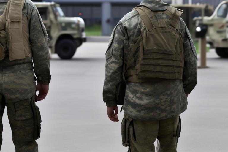 Military and civilian look away together